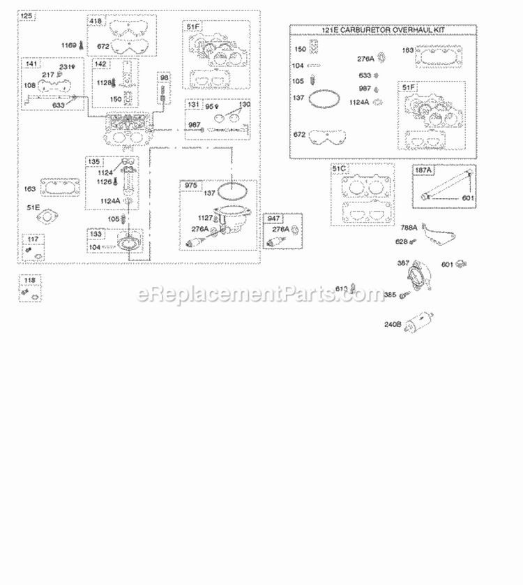 Carburetor Fuel Supply Kit-Carburetor Overhaul Diagram and Parts List for 49M877-0046-G1  Briggs and Stratton Engine